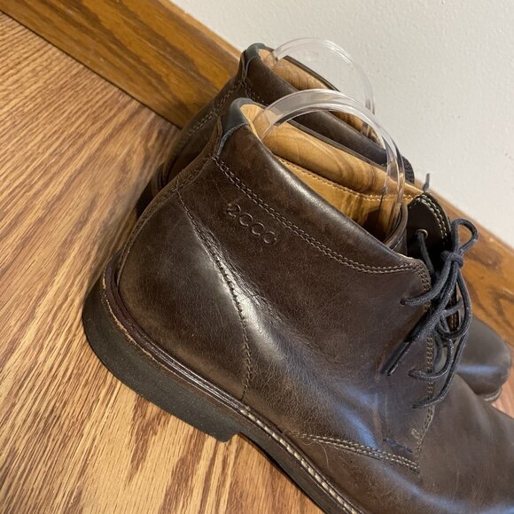 Ecco Men Size 43 US 9/9.5 Brown Leather Lace Up Chukka Ankle Boots - Picture 2 of 15